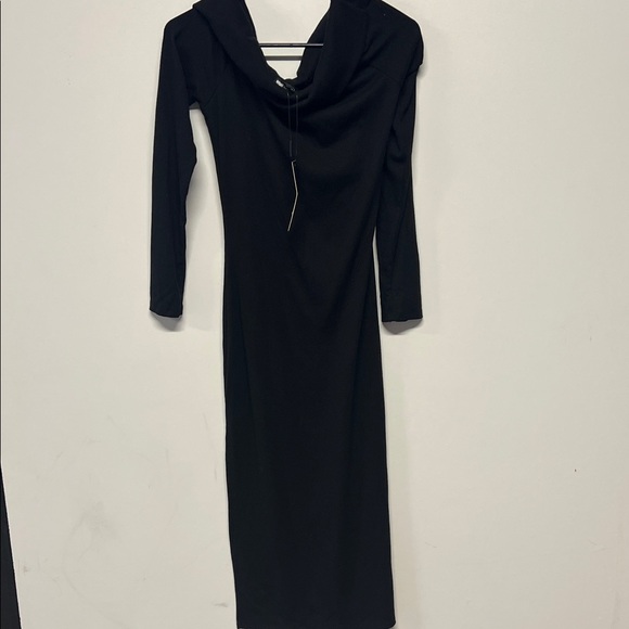 Fashion Nova Jenna Ribbed Elegant Off Shoulder Midi Dress-Black Dress size Large - Picture 8 of 8